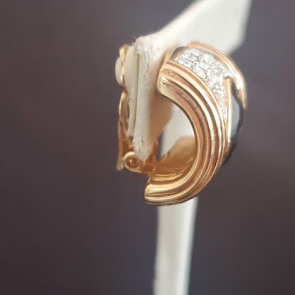 Swarovski Gold Plated Clip-on Earrings with Black and Clear Stones Swan Signed - Picture 5 of 7